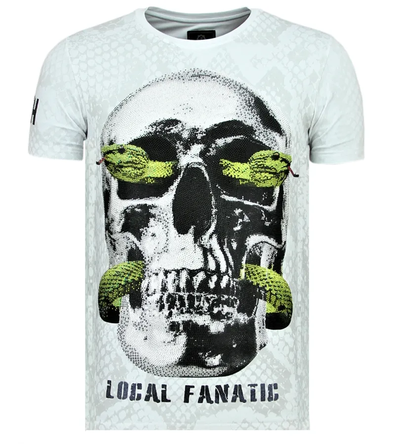 RHINESTONES SKULL SNAKE  ORIGINALES CAMISETAS HOMBRE  6326W BLANCO