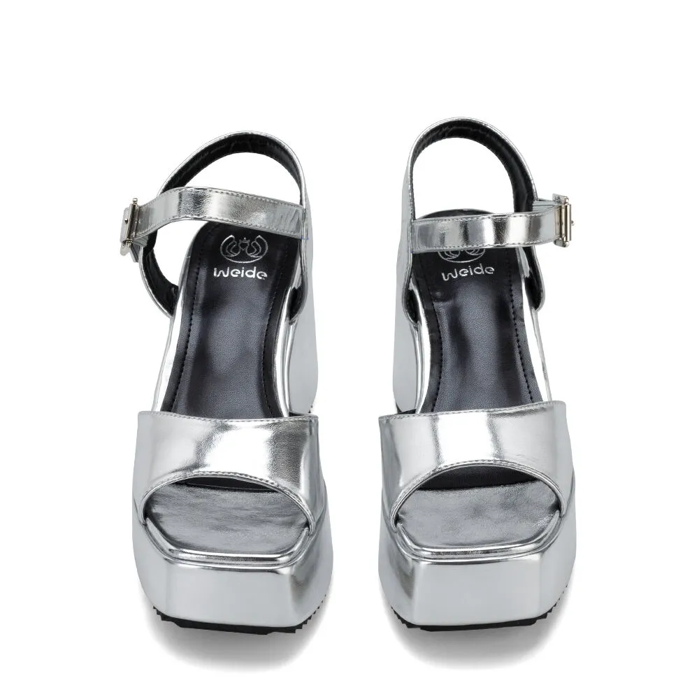 Sandalia Plataforma Plateado Casual Lt105 Weide