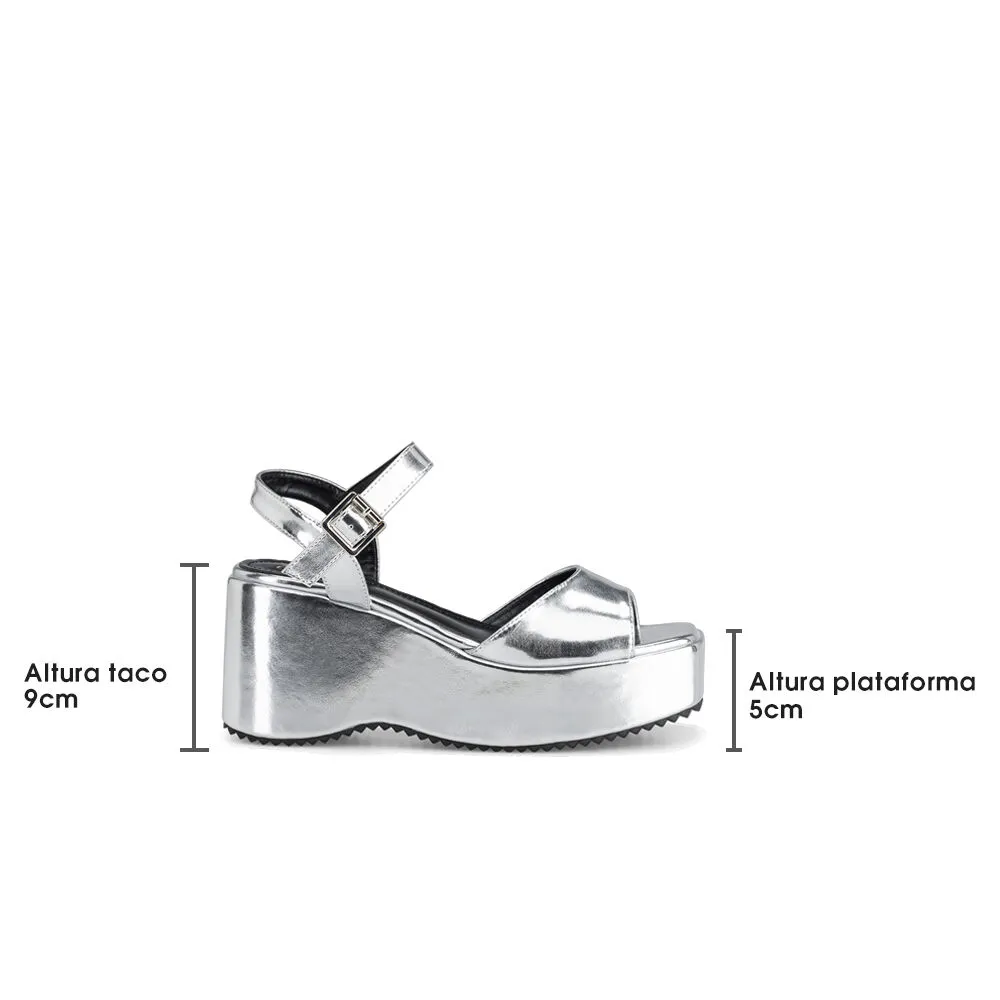Sandalia Plataforma Plateado Casual Lt105 Weide