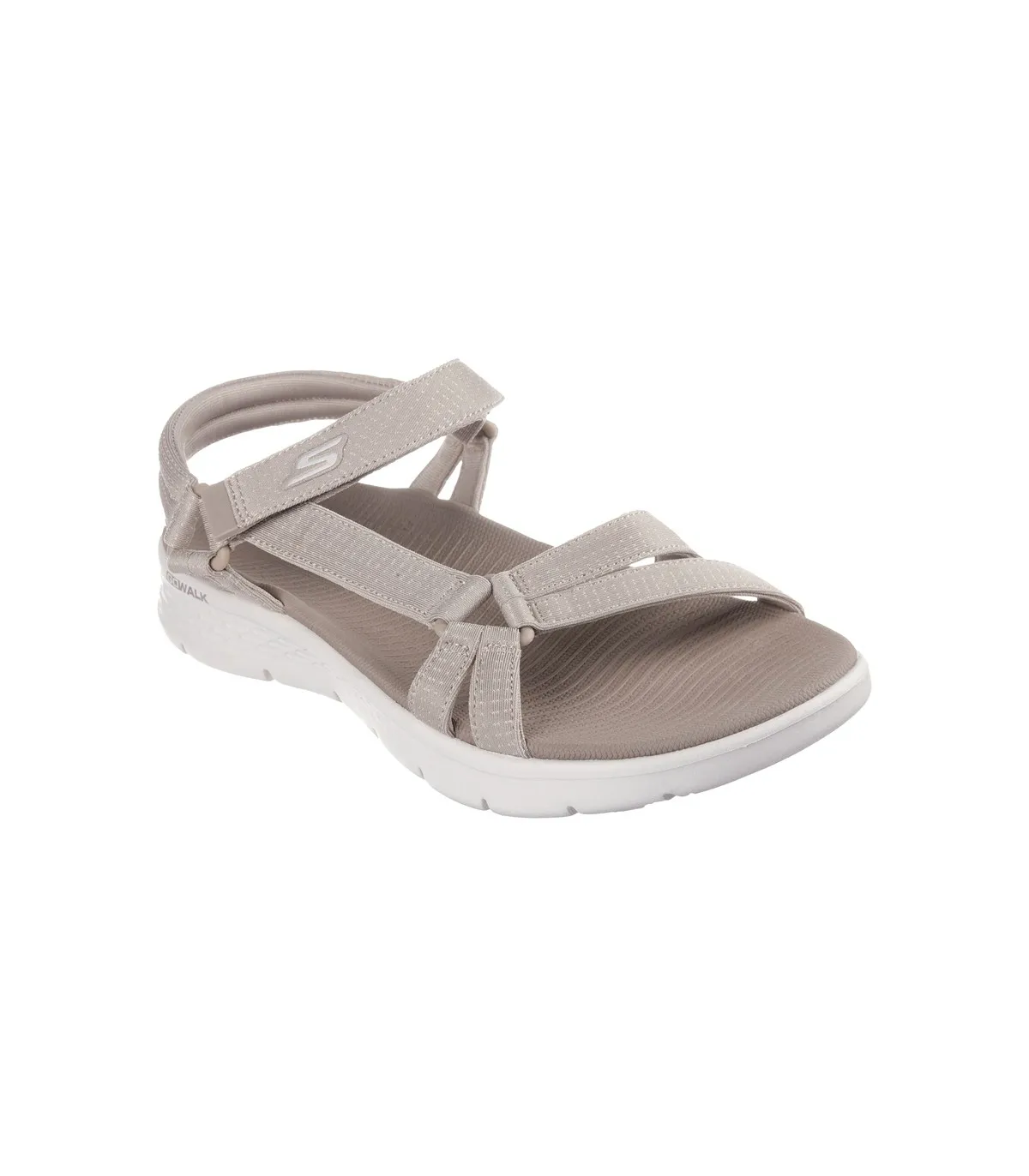 Sandalia Skechers taupe elástico velcro cuña