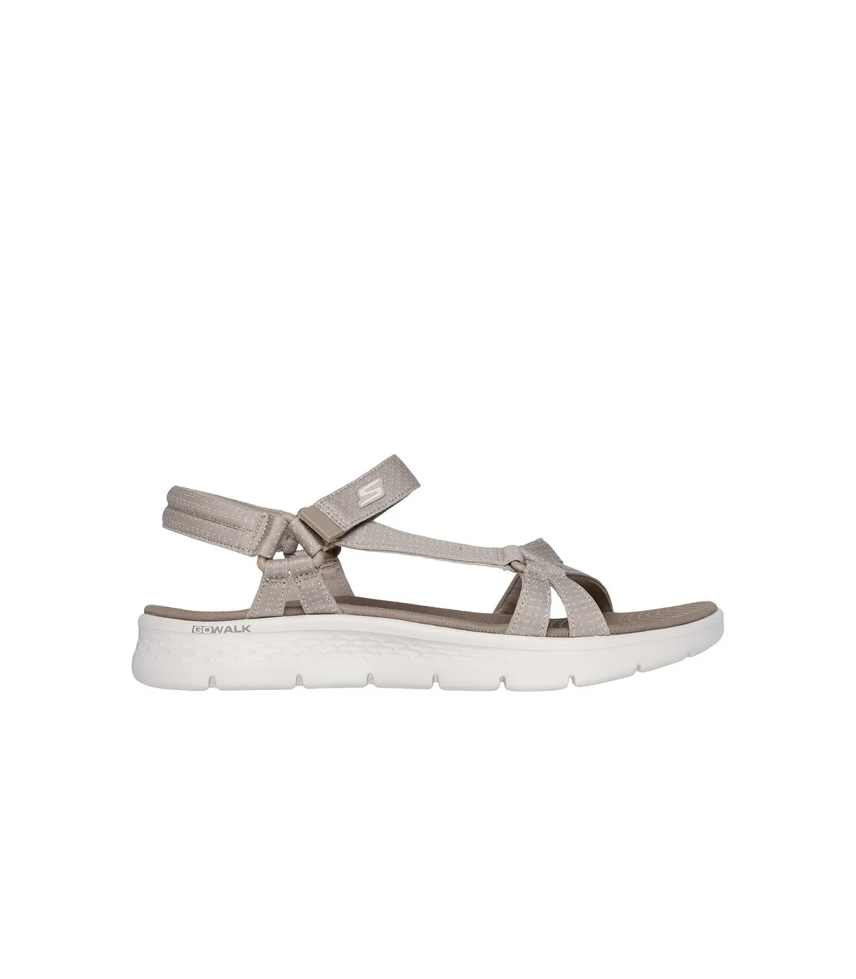 Sandalia Skechers taupe elástico velcro cuña