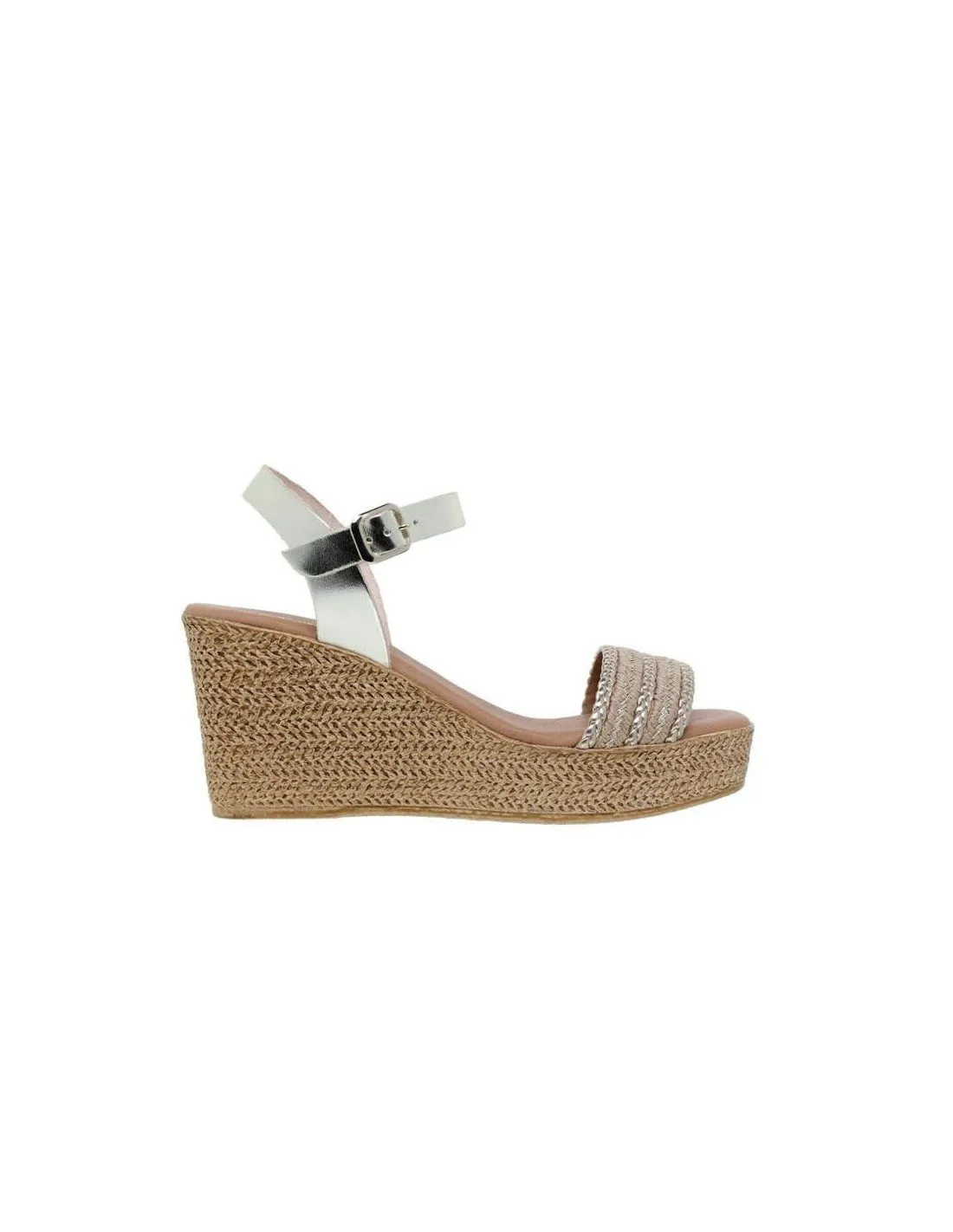 Sandalias Cuña Alta Piel Platino