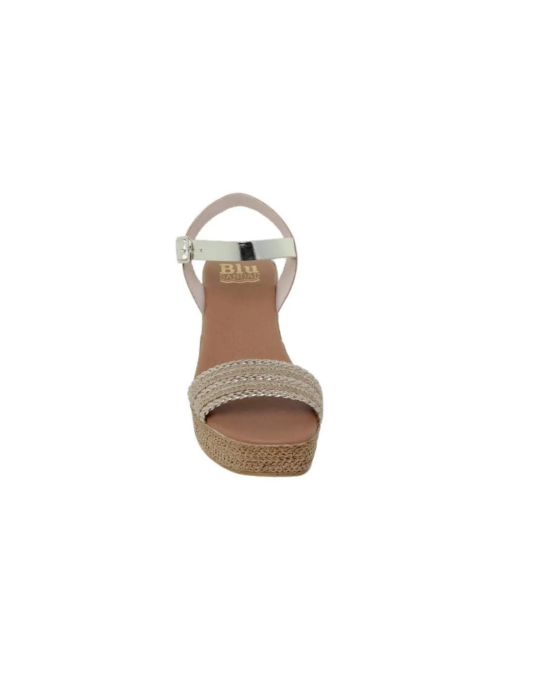 Sandalias Cuña Alta Piel Platino