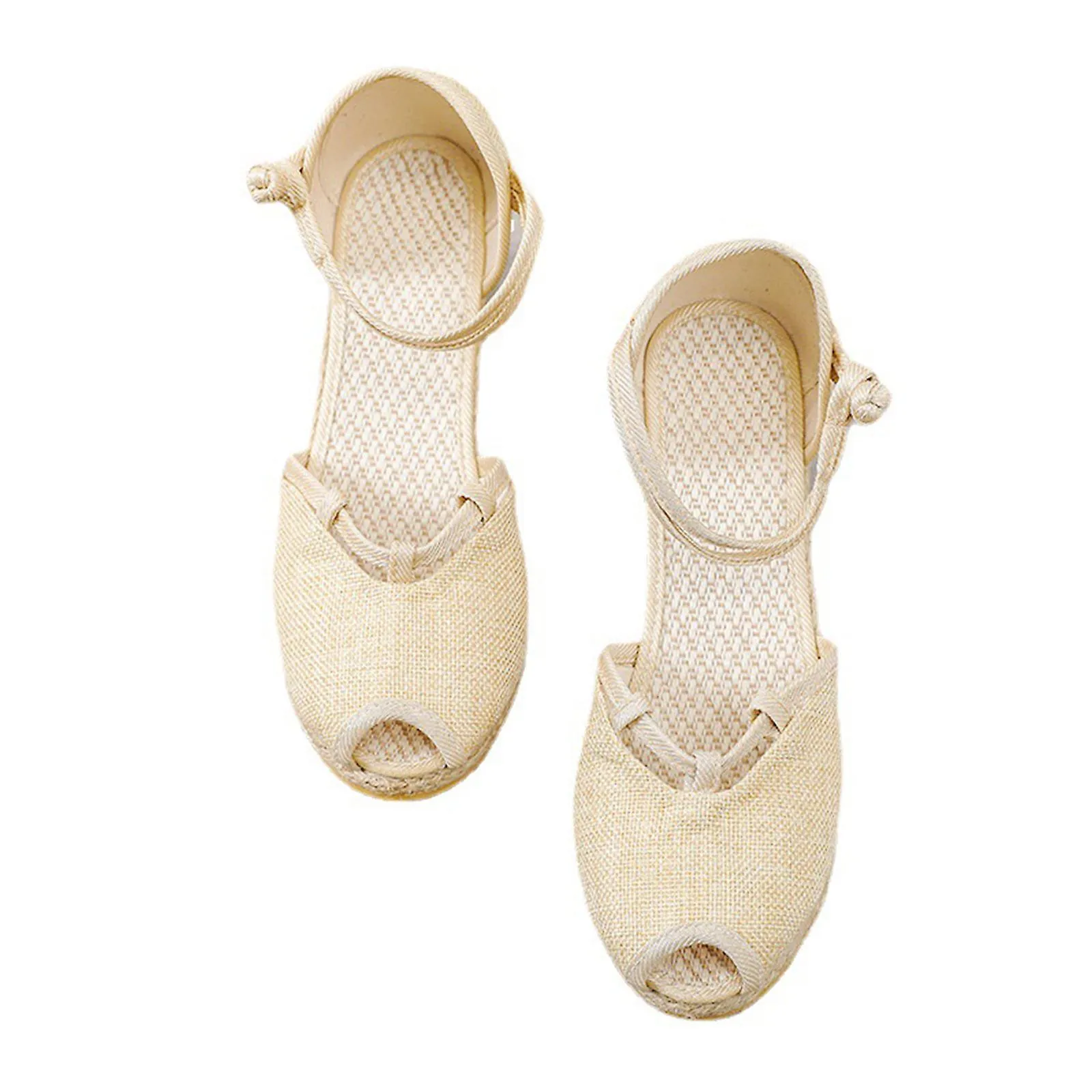Shakumy Sandals for Women Dressy Summer,Women's Espadrilles Wedge Platform Sandals Closed Toe Braided Buckle Linen Sandals