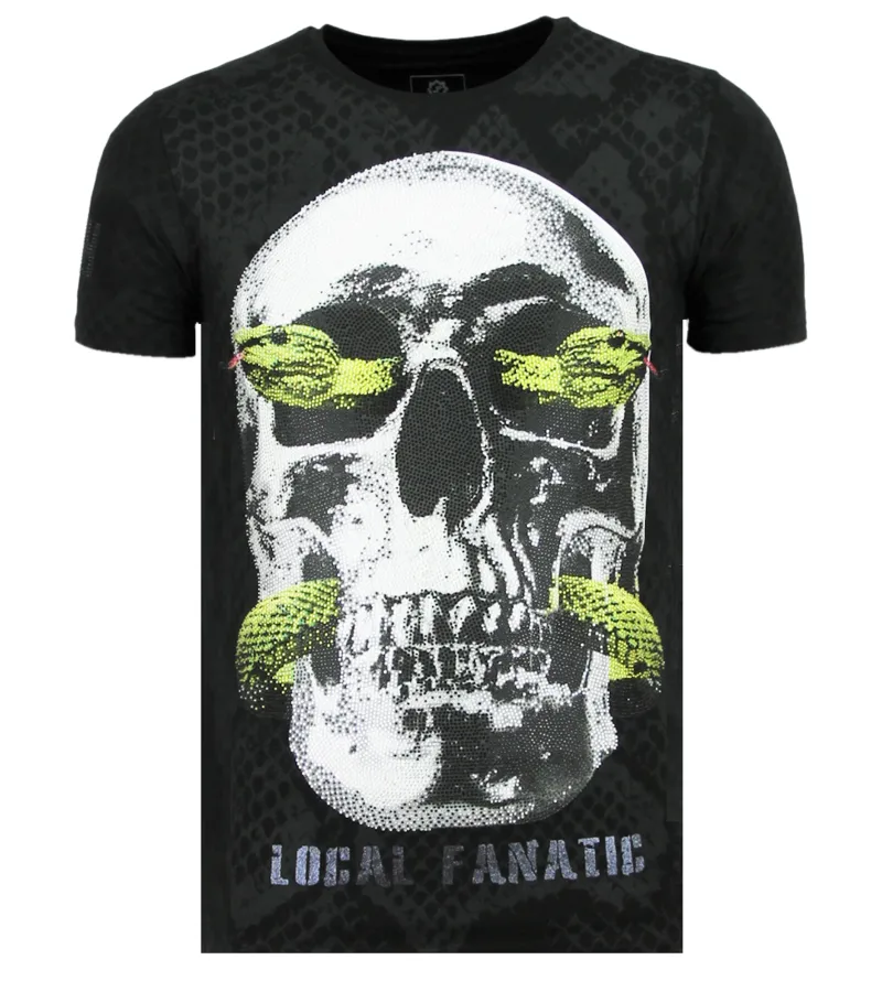 SKULL SNAKE RHINESTONES  CAMISETAS HOMBRE ORIGINALES  6326Z  NEGRO