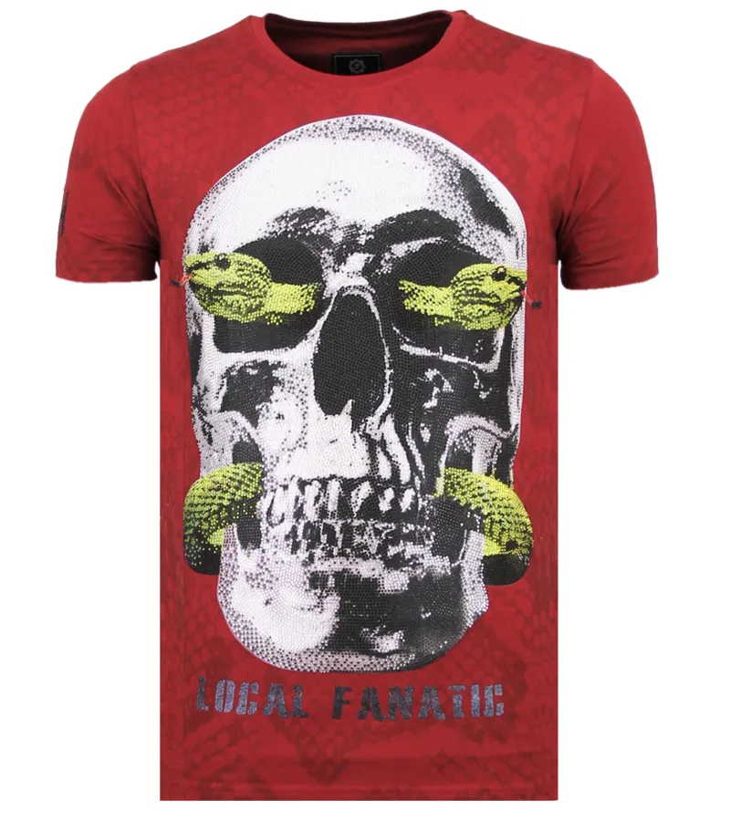 SKULL SNAKE RHINESTONES  ORIGINALES CAMISETAS HOMBRE  6326B  BURDEOS