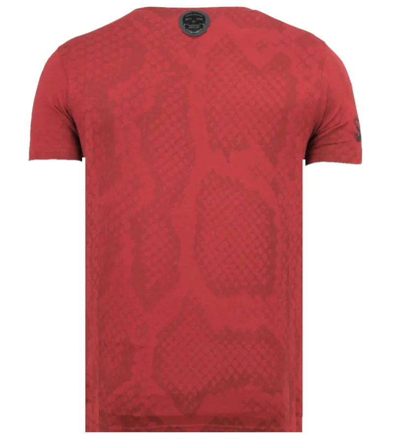 SKULL SNAKE RHINESTONES  ORIGINALES CAMISETAS HOMBRE  6326B  BURDEOS