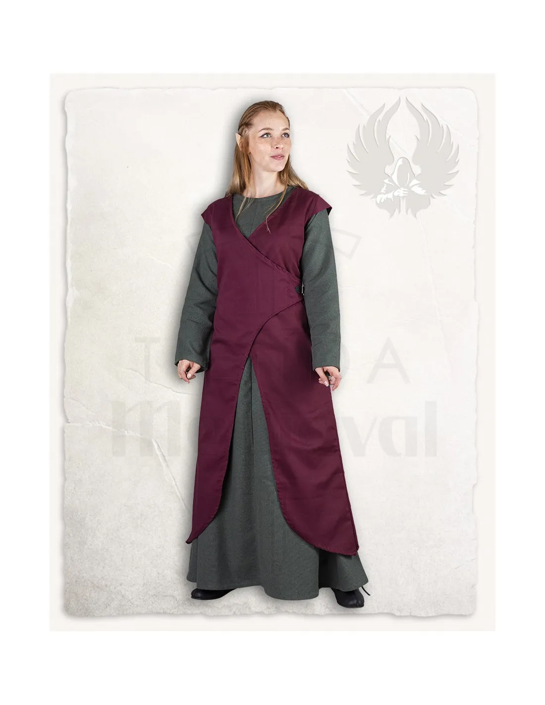 Sobrevesta medieval mujer modelo Vysera, burdeos