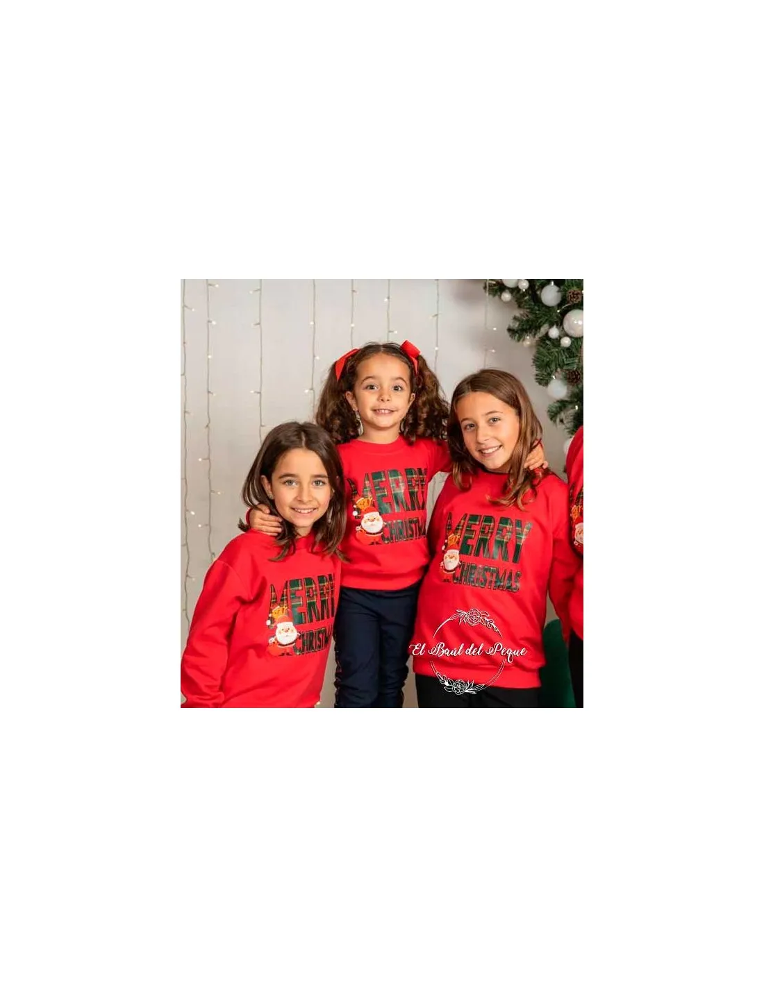 Sudadera Roja Unisex Merry Christmas Contraste Cuadros
