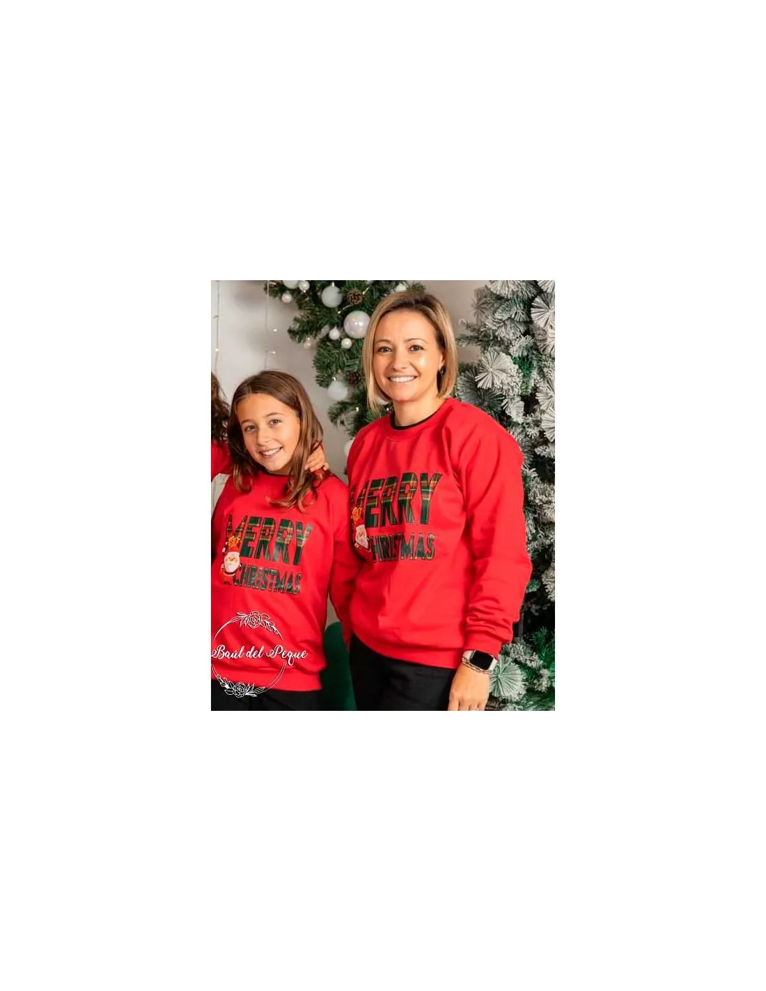 Sudadera Roja Unisex Merry Christmas Contraste Cuadros