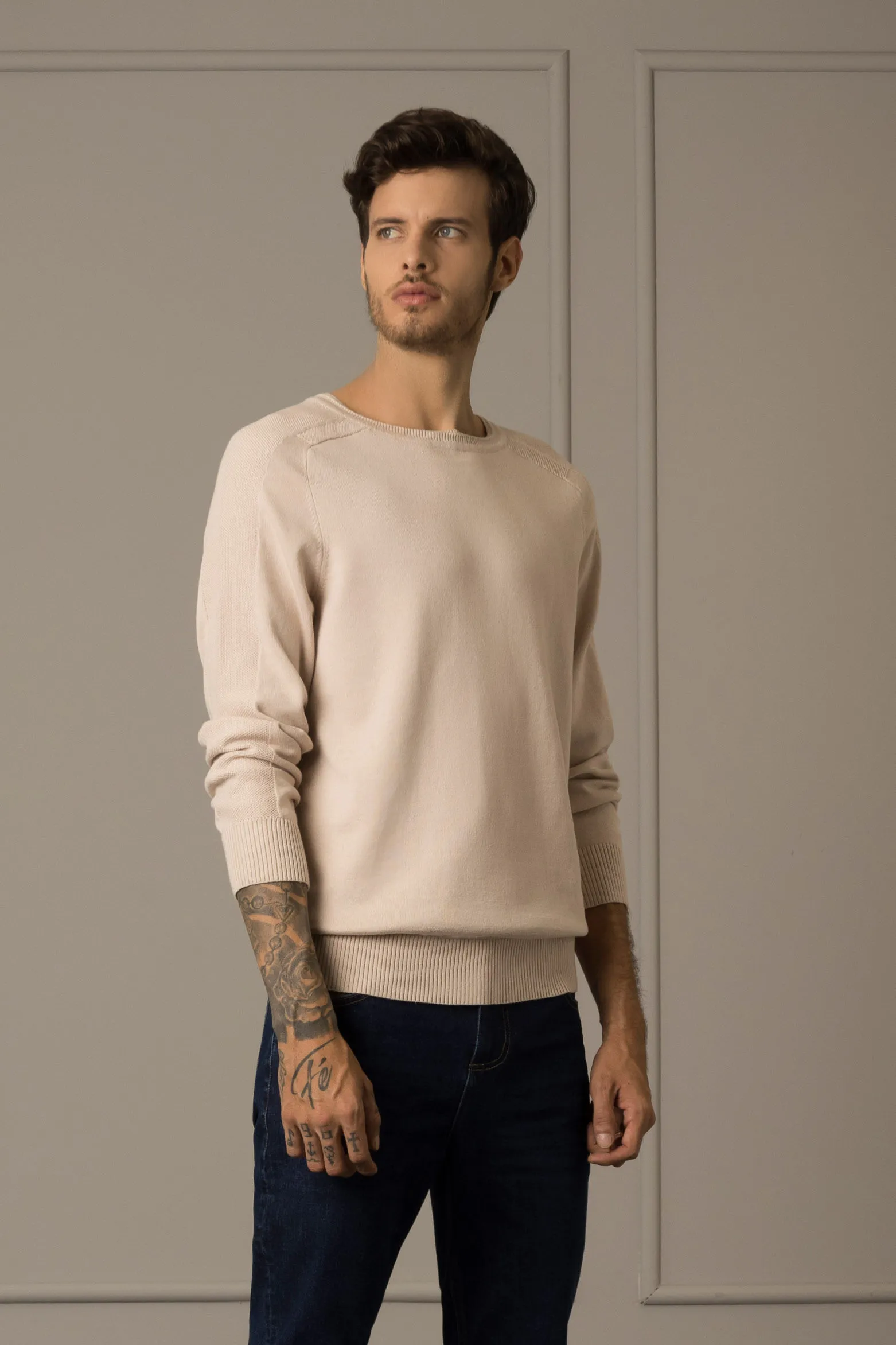 Sweater tejido en algodón para hombre manga ranglan