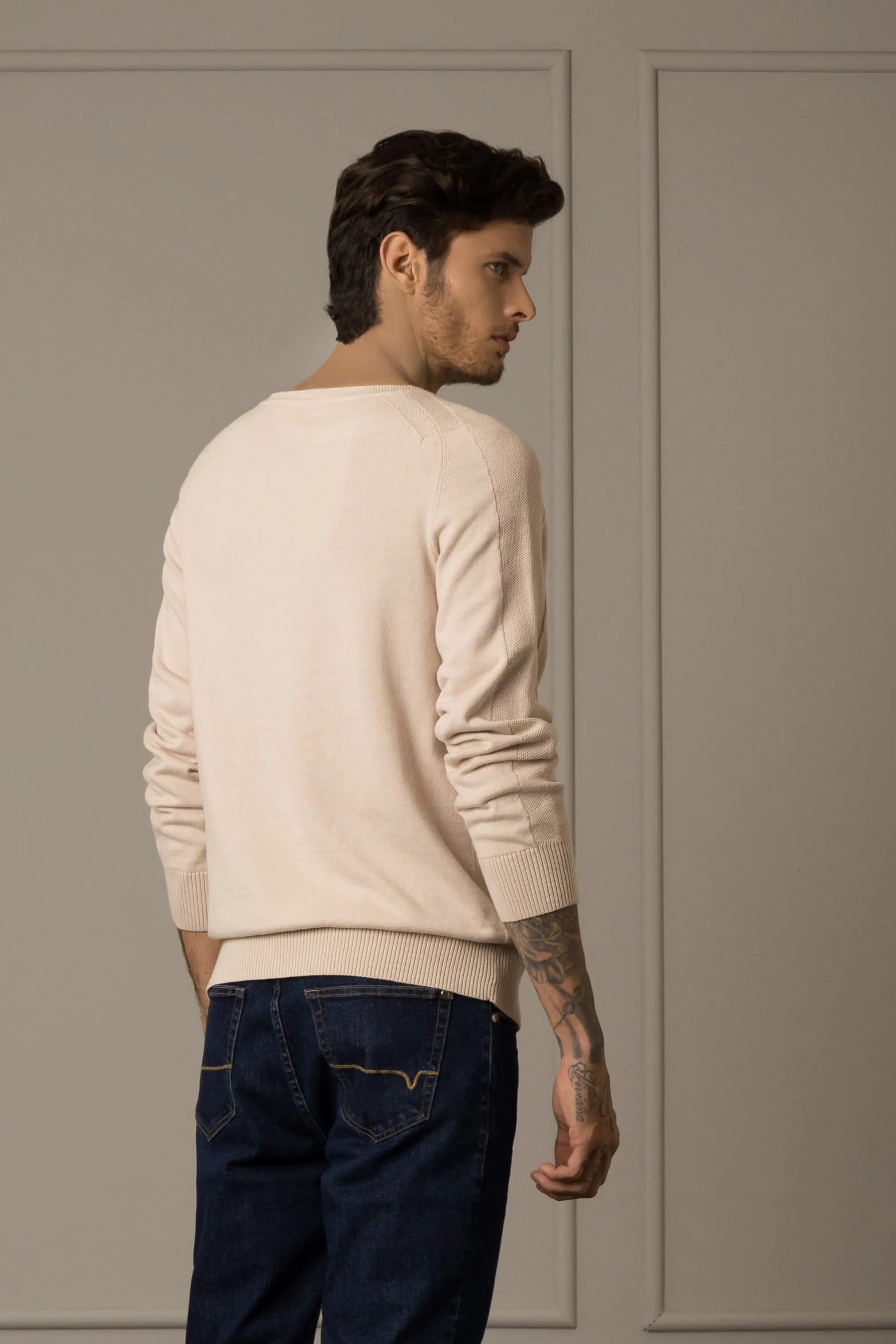 Sweater tejido en algodón para hombre manga ranglan