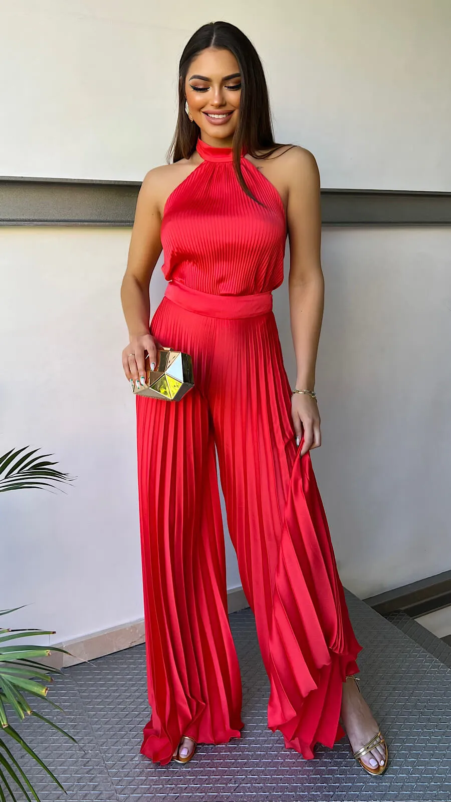 Top Coral Escote Halter (Se Vende En Conjunto)