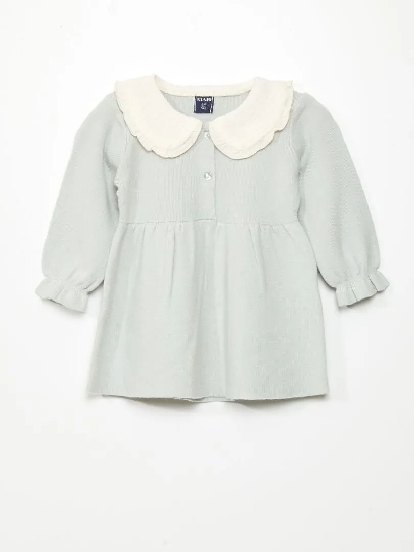 VESTIDO DE PUNTO LIGERO CON CUELLO BEBé  AZUL