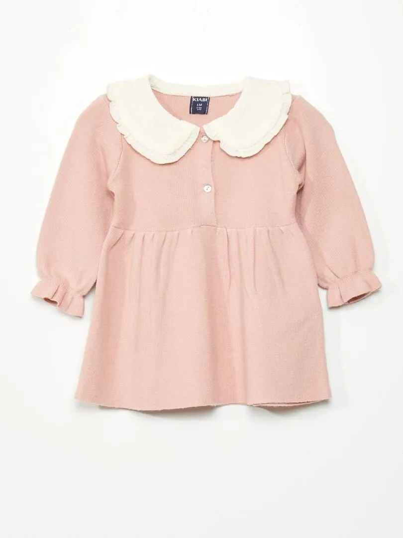 VESTIDO DE PUNTO LIGERO CON CUELLO BEBé  PURPURA