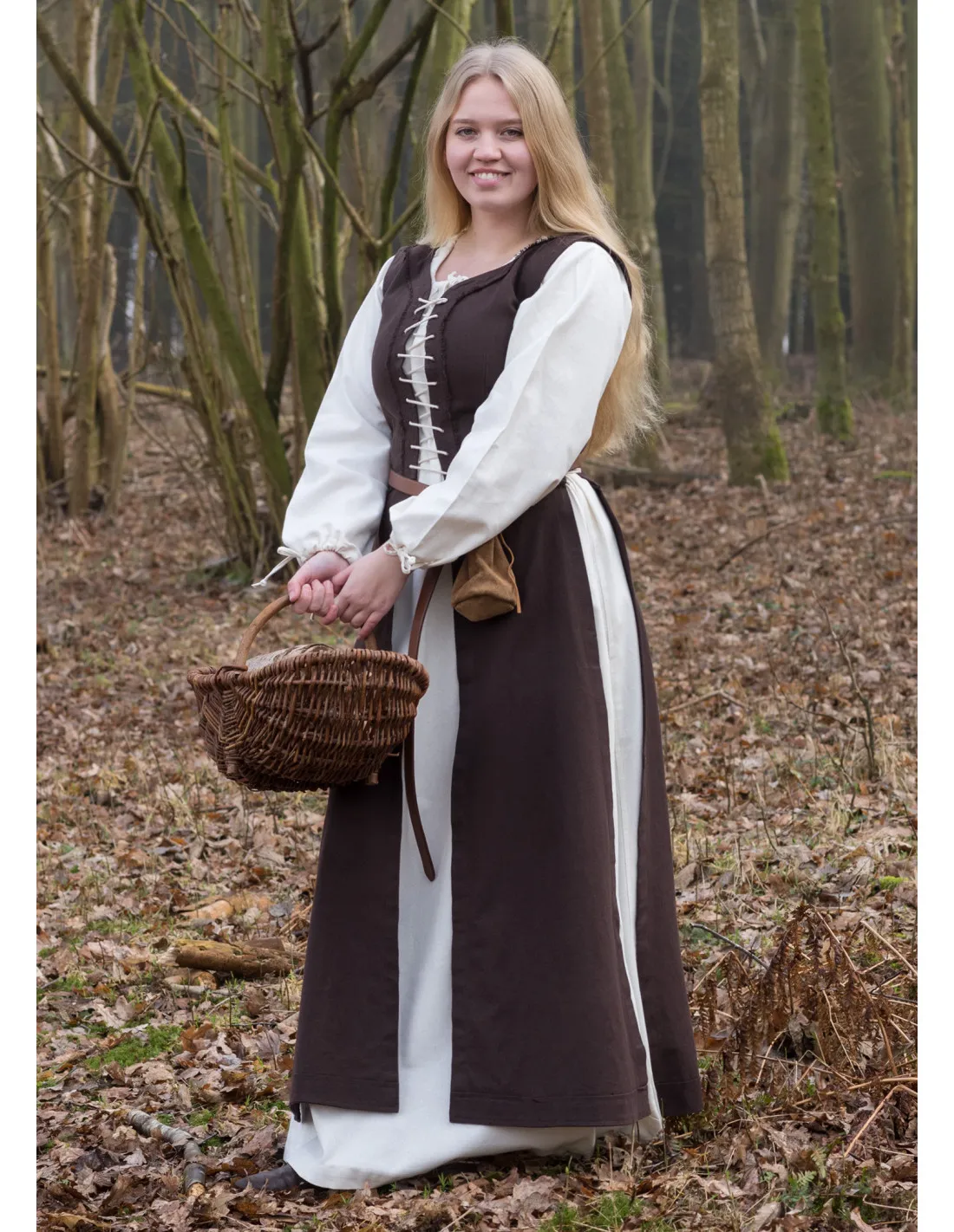 Vestido Medieval Marit con Cordón, marrón