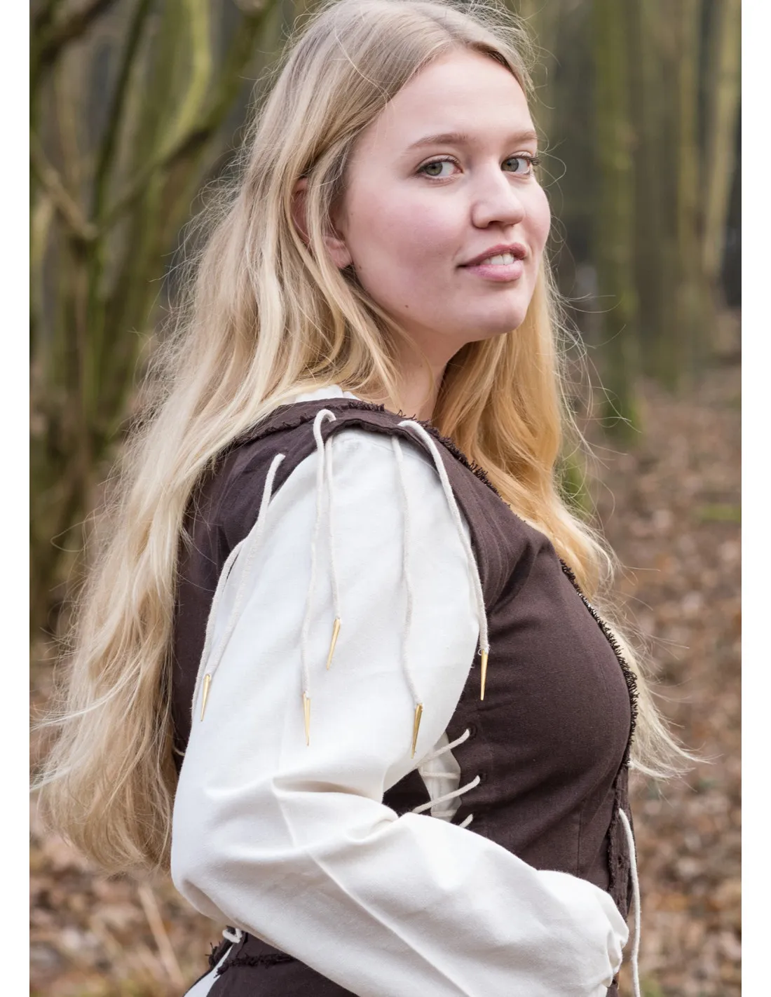Vestido Medieval Marit con Cordón, marrón