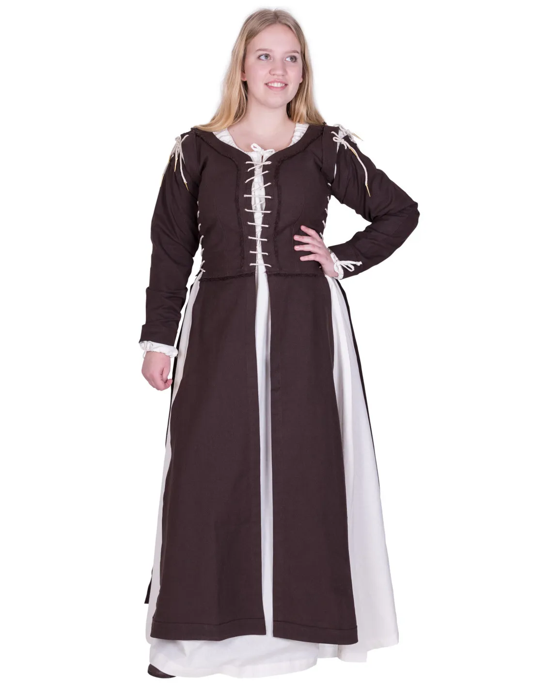 Vestido Medieval Marit con Cordón, marrón