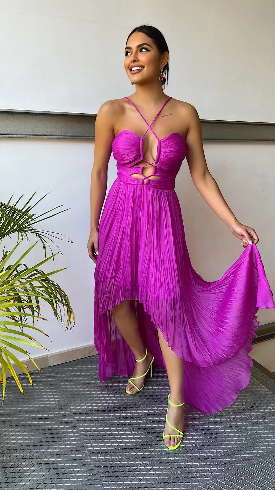 Vestido Tirante Trenzado Bajo Asimétrico + Fular