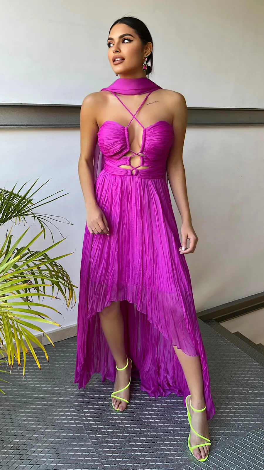 Vestido Tirante Trenzado Bajo Asimétrico + Fular