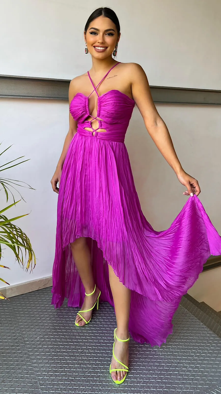 Vestido Tirante Trenzado Bajo Asimétrico + Fular