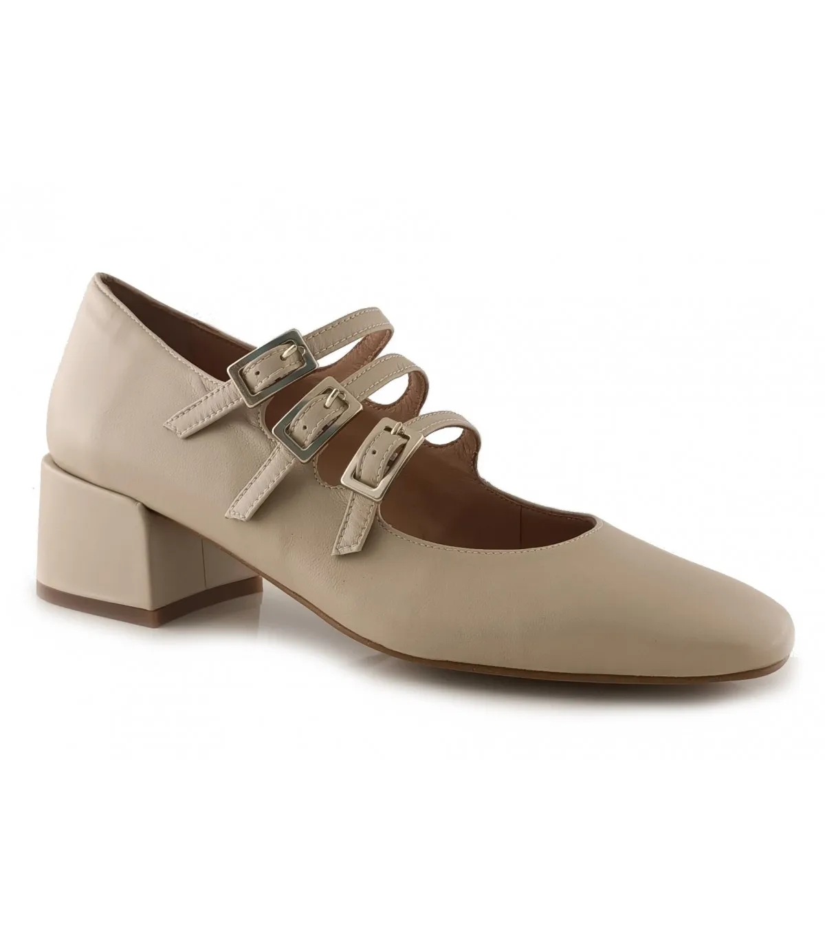 Zapato de hebillas en piel beige de mujer