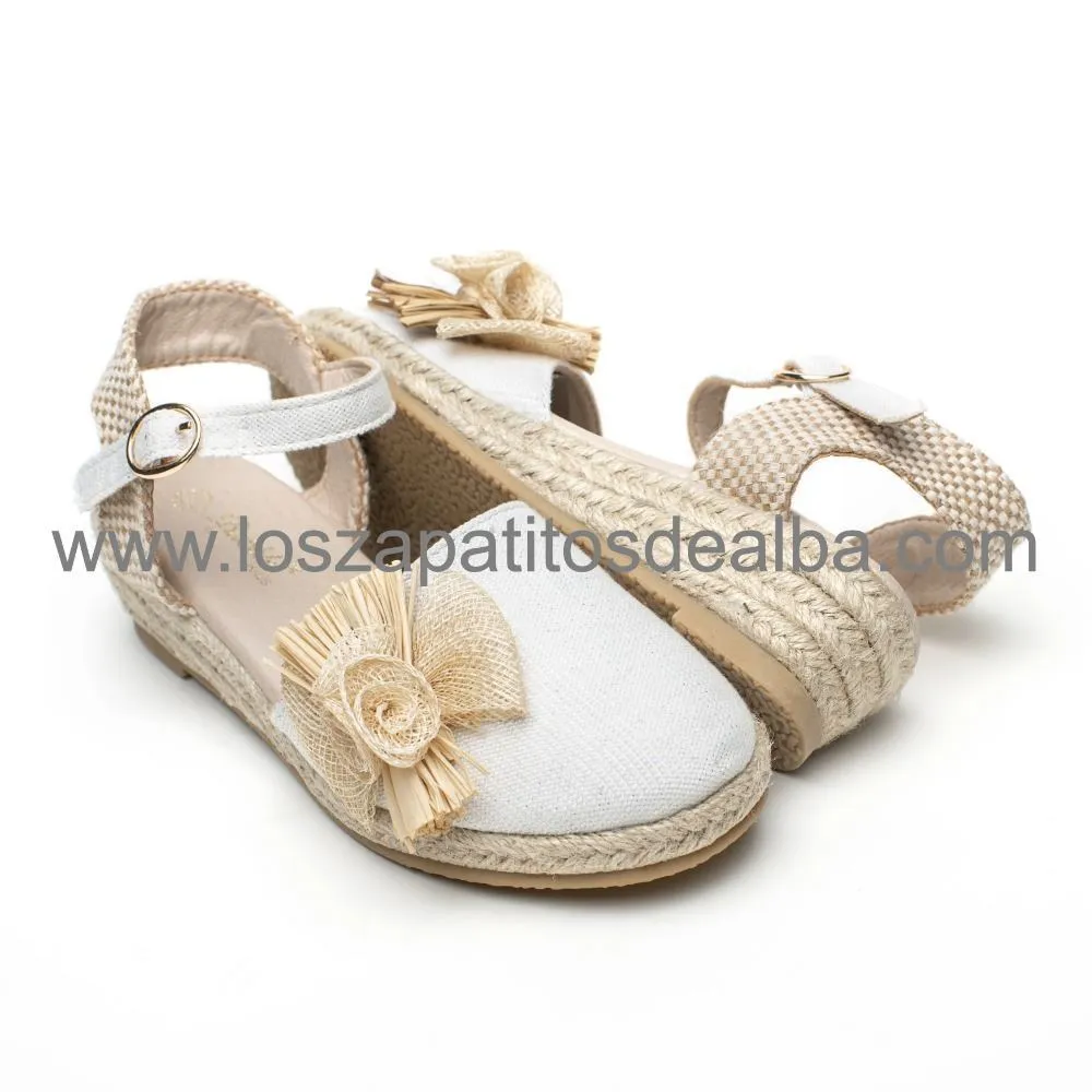 Zapatos Niña Comunion Blanco Modelo Esparteñas Lino