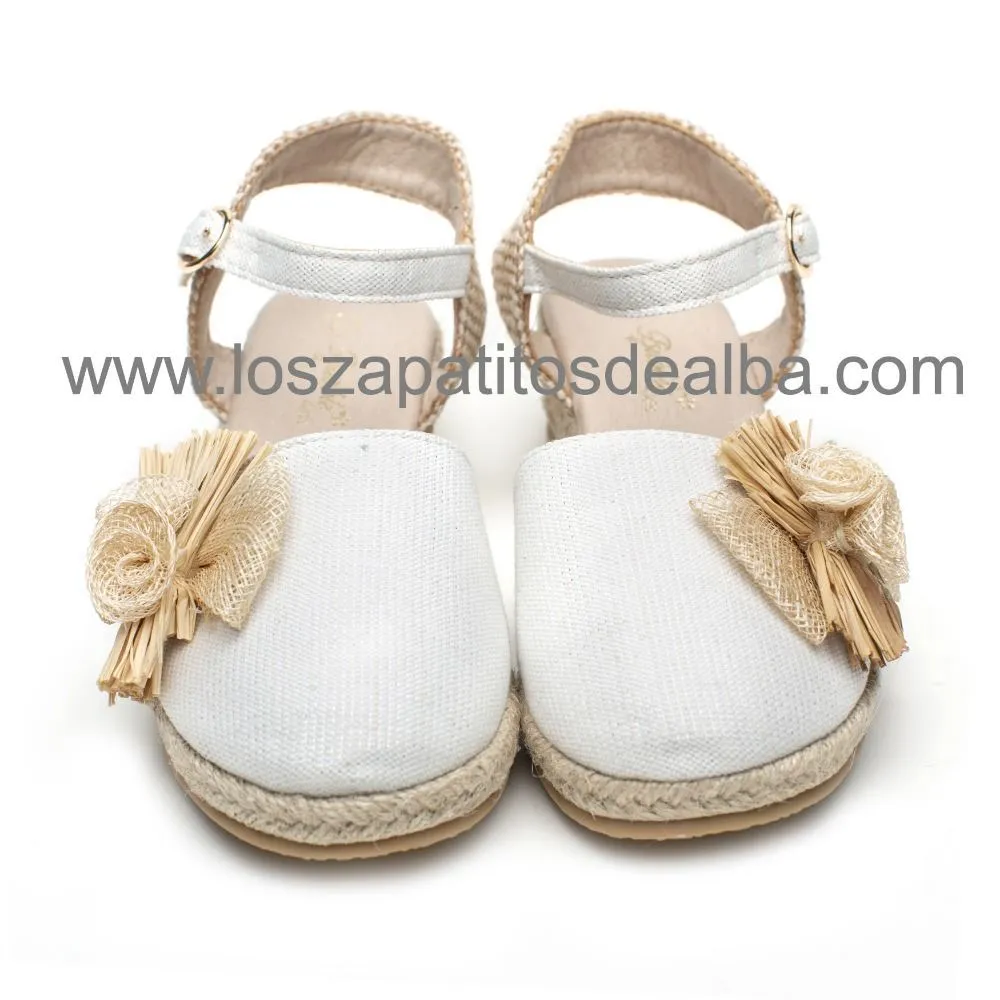 Zapatos Niña Comunion Blanco Modelo Esparteñas Lino